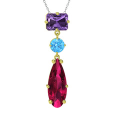 Guana Kolye - Ametist, akuamarin ve rodolit garnet 14 ayar altın kolye (40 cm beyaz altın rolo zincir) #uigjy8