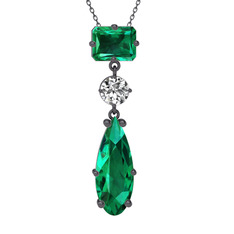 Guana Kolye - Yeşil kuvars ve beyaz zirkon 925 ayar siyah rodyum kaplama gümüş kolye (40 cm gümüş rolo zincir) #v9xu2c