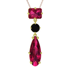 Rodolit garnet ve siyah zirkon 8 ayar altın kolye (40 cm rose altın rolo zincir)