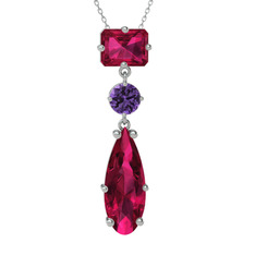 Rodolit garnet ve ametist 8 ayar beyaz altın kolye (40 cm beyaz altın rolo zincir)