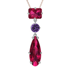 Rodolit garnet ve ametist 14 ayar beyaz altın kolye (40 cm rose altın rolo zincir)