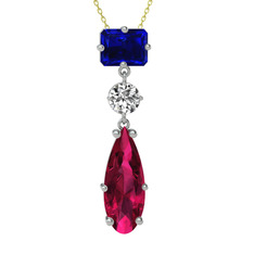 Guana Kolye - Lab safir, beyaz zirkon ve rodolit garnet 925 ayar gümüş kolye (40 cm altın rolo zincir) #x5ddmc