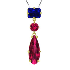 Guana Kolye - Lab safir ve rodolit garnet 8 ayar altın kolye (40 cm gümüş rolo zincir) #xkaw4i