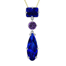 Guana Kolye - Lab safir ve ametist 8 ayar beyaz altın kolye (40 cm altın rolo zincir) #xpjwtr