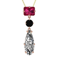 Guana Kolye - Rodolit garnet, siyah zirkon ve beyaz zirkon 925 ayar rose altın kaplama gümüş kolye (40 cm altın rolo zincir) #xtccrl