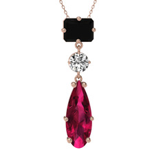 Guana Kolye - Siyah zirkon, beyaz zirkon ve rodolit garnet 18 ayar rose altın kolye (40 cm gümüş rolo zincir) #yxqlfh