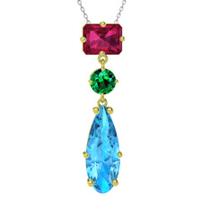 Guana Kolye - Rodolit garnet, yeşil kuvars ve akuamarin 8 ayar altın kolye (40 cm beyaz altın rolo zincir) #yy52s2