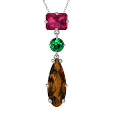 Guana Kolye - Rodolit garnet, yeşil kuvars ve dumanlı kuvars 18 ayar beyaz altın kolye (40 cm beyaz altın rolo zincir) #z2qsk4