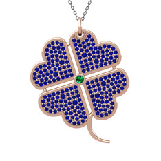 Yeşil kuvars ve lab safir 14 ayar rose altın kolye (40 cm gümüş rolo zincir)