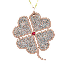 Rodolit garnet ve beyaz zirkon 14 ayar rose altın kolye (40 cm altın rolo zincir)