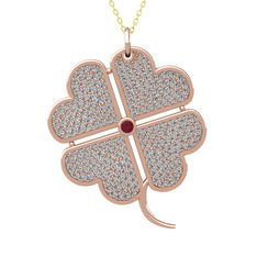 Kök yakut ve beyaz zirkon 925 ayar rose altın kaplama gümüş kolye (40 cm gümüş rolo zincir)