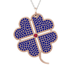 Rodolit garnet ve lab safir 925 ayar rose altın kaplama gümüş kolye (40 cm beyaz altın rolo zincir)