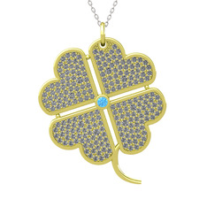 Akuamarin ve pırlanta 925 ayar altın kaplama gümüş kolye (3.3 karat, 40 cm beyaz altın rolo zincir)