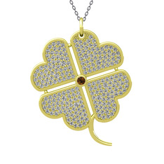 Büyük Yonca Kolye - Dumanlı kuvars ve swarovski 925 ayar altın kaplama gümüş kolye (40 cm gümüş rolo zincir) #137za3v