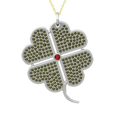 Garnet ve peridot 14 ayar beyaz altın kolye (40 cm altın rolo zincir)