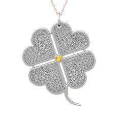 Büyük Yonca Kolye - Sitrin ve swarovski 925 ayar gümüş kolye (40 cm rose altın rolo zincir) #15fbib1