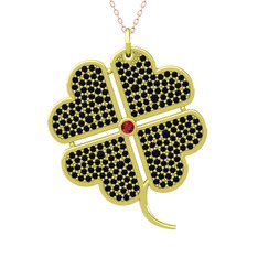 Garnet ve siyah zirkon 8 ayar altın kolye (40 cm rose altın rolo zincir)
