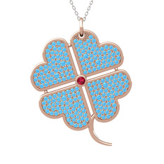 Rodolit garnet ve akuamarin 925 ayar rose altın kaplama gümüş kolye (40 cm beyaz altın rolo zincir)