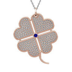 Lab safir ve swarovski 18 ayar rose altın kolye (40 cm gümüş rolo zincir)