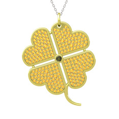 Büyük Yonca Kolye - Peridot ve sitrin 925 ayar altın kaplama gümüş kolye (40 cm beyaz altın rolo zincir) #17p2r2t