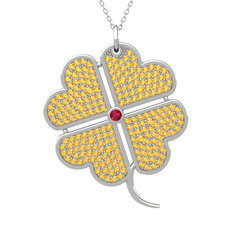 Rodolit garnet ve sitrin 925 ayar gümüş kolye (40 cm beyaz altın rolo zincir)