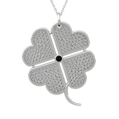 Büyük Yonca Kolye - Siyah zirkon ve swarovski 925 ayar gümüş kolye (40 cm gümüş rolo zincir) #1akddzw