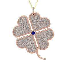 Lab safir ve swarovski 14 ayar rose altın kolye (40 cm altın rolo zincir)