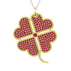 Büyük Yonca Kolye - Rodolit garnet 14 ayar altın kolye (40 cm rose altın rolo zincir) #1aqr6ue