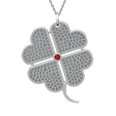 Büyük Yonca Kolye - Garnet ve pırlanta 8 ayar beyaz altın kolye (3.3 karat, 40 cm gümüş rolo zincir) #1aw0kyw