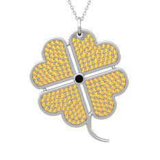 Siyah zirkon ve sitrin 18 ayar beyaz altın kolye (40 cm beyaz altın rolo zincir)