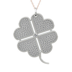 Büyük Yonca Kolye - Pırlanta ve swarovski 925 ayar gümüş kolye (0.11 karat, 40 cm rose altın rolo zincir) #1b7955m