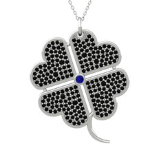 Lab safir ve siyah zirkon 14 ayar beyaz altın kolye (40 cm gümüş rolo zincir)