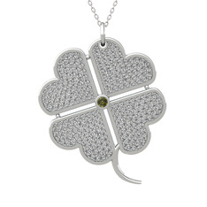 Peridot ve swarovski 925 ayar gümüş kolye (40 cm beyaz altın rolo zincir)