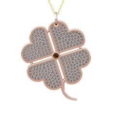 Büyük Yonca Kolye - Dumanlı kuvars ve pırlanta 925 ayar rose altın kaplama gümüş kolye (3.3 karat, 40 cm altın rolo zincir) #1dm5t06