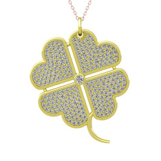 Büyük Yonca Kolye - Pırlanta ve swarovski 14 ayar altın kolye (0.11 karat, 40 cm rose altın rolo zincir) #1ehpggx