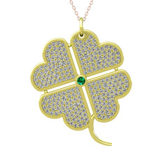 Büyük Yonca Kolye - Yeşil kuvars ve swarovski 925 ayar altın kaplama gümüş kolye (40 cm rose altın rolo zincir) #1fnja2g