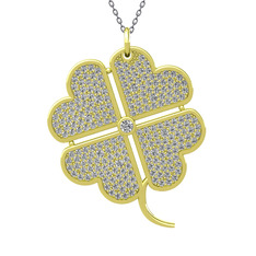 Büyük Yonca Kolye - Beyaz zirkon 14 ayar altın kolye (40 cm gümüş rolo zincir) #1g5slyc