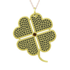 Dumanlı kuvars ve peridot 14 ayar altın kolye (40 cm gümüş rolo zincir)