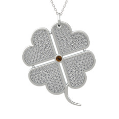 Dumanlı kuvars ve swarovski 18 ayar beyaz altın kolye (40 cm beyaz altın rolo zincir)
