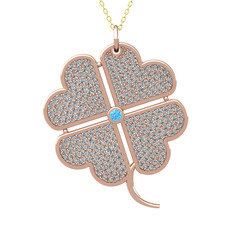 Akuamarin ve beyaz zirkon 925 ayar rose altın kaplama gümüş kolye (40 cm gümüş rolo zincir)