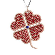 Büyük Yonca Kolye - Lab safir ve garnet 14 ayar rose altın kolye (40 cm gümüş rolo zincir) #1gqf30d