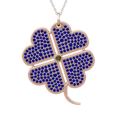 Peridot ve lab safir 925 ayar rose altın kaplama gümüş kolye (40 cm beyaz altın rolo zincir)