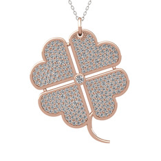 Büyük Yonca Kolye - Swarovski 14 ayar rose altın kolye (40 cm gümüş rolo zincir) #1hc0ebn