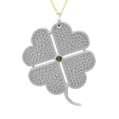 Büyük Yonca Kolye - Peridot ve beyaz zirkon 925 ayar gümüş kolye (40 cm gümüş rolo zincir) #1hem4yw