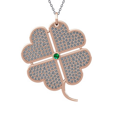 Yeşil kuvars ve pırlanta 14 ayar rose altın kolye (3.3 karat, 40 cm gümüş rolo zincir)