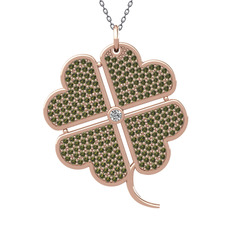 Büyük Yonca Kolye - Swarovski ve peridot 14 ayar rose altın kolye (40 cm gümüş rolo zincir) #1i20ehg