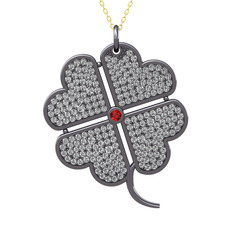 Büyük Yonca Kolye - Garnet ve swarovski 925 ayar siyah rodyum kaplama gümüş kolye (40 cm altın rolo zincir) #1idmyiw