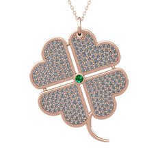 Yeşil kuvars ve pırlanta 8 ayar rose altın kolye (3.3 karat, 40 cm gümüş rolo zincir)