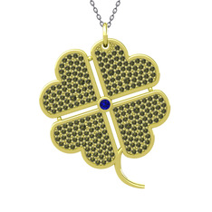 Lab safir ve peridot 14 ayar altın kolye (40 cm gümüş rolo zincir)