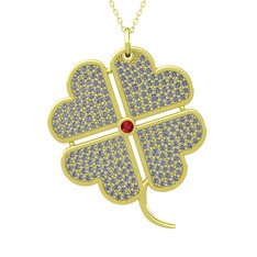 Garnet ve pırlanta 14 ayar altın kolye (3.3 karat, 40 cm altın rolo zincir)